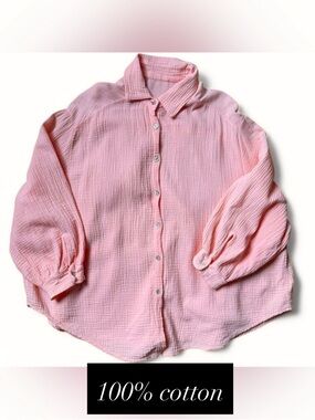 Made in Italy Salmon Pink Gauze Button-Up Shirt 100% Cotton